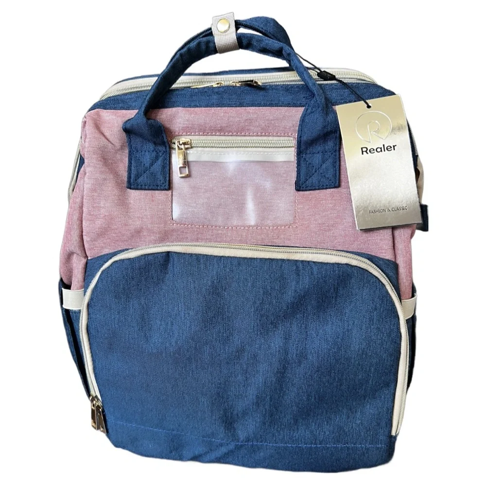 Realer Blue and Pink Diaper Bag Backpack
